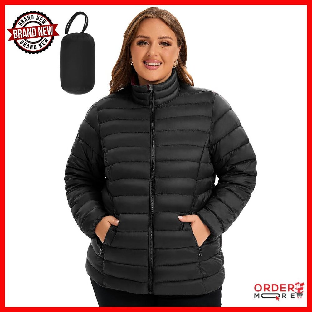 Plus Size Lightweight Packable Puffer Jacket Women's Winter Coat